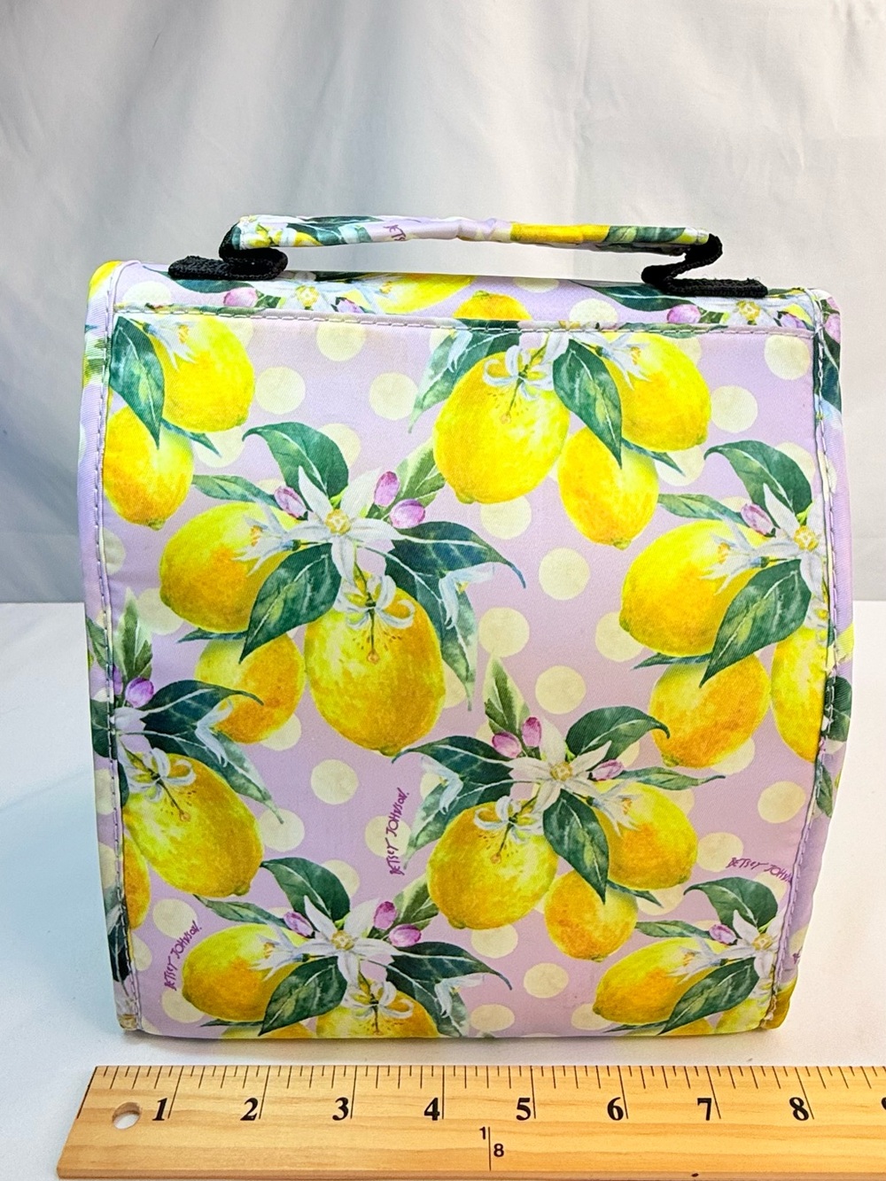 Betsy Johnson Yellow & Lavender Lemon Print Lunch Tote Bag NWOT